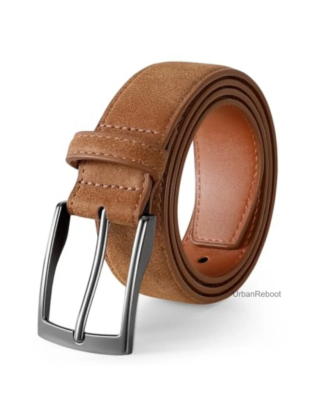 Genuine Suede Leather Dress Belt with Prong Buckle for Jeans or Work